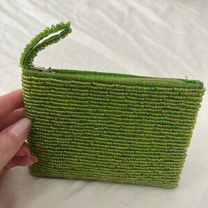 Vintage Handmade Green Beaded Coin Purse Indonesia